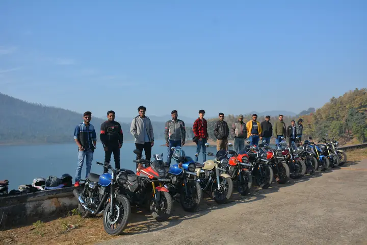 Honda motorcycles lined up at Vijaya Giri